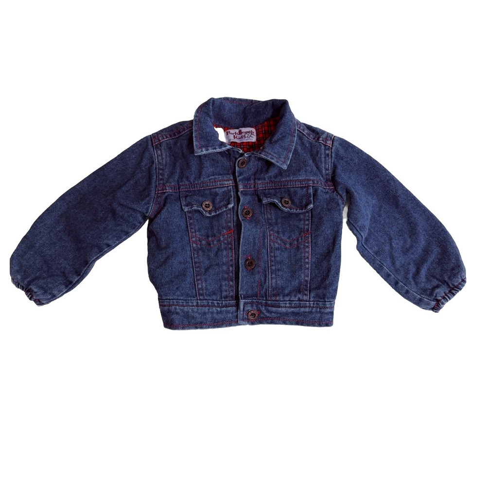 Vintage Park Bench Kids Toddler Flannel Plaid Lined Denim Jacket Size 18 Months